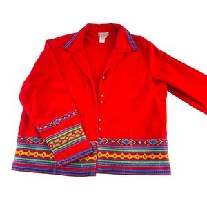 Coldwater Creek Womens Red Embroidered Jacket Size L 100% Cotton &‎ Polyester